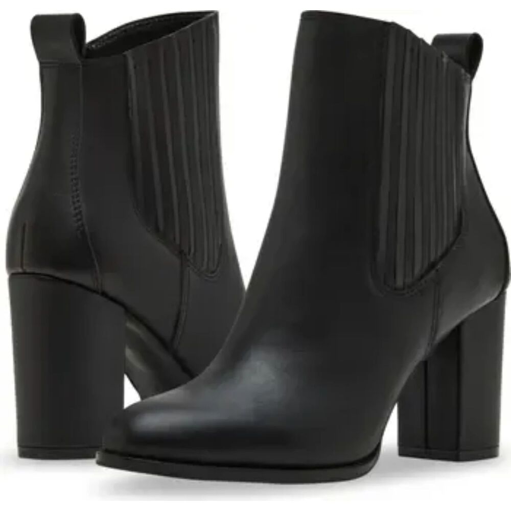 New Blondo Giada Waterproof Block Heel Leather Boots Black Sz. 8.5